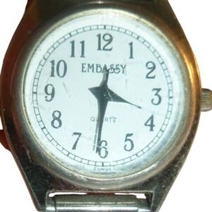 Embassy EMR014 Silver Tone Quartz Watch White Dial Expansion Stretch New Battery